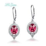 L&zuan 925 Sterling Silver Ruby Drop Earrings 6.87ct Red Stone Geometric Dangle Earring Fine Wedding Jewelry For Women Lady Girl