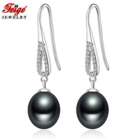 FEIGE Retro Style Anti-allergic Real Pearl Earring 8-9MM Black Cultured Pearls Drop Earrings for Women Fashion Jewelry Brincos