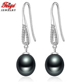 FEIGE Retro Style Anti-allergic Real Pearl Earring 8-9MM Black Cultured Pearls Drop Earrings for Women Fashion Jewelry Brincos