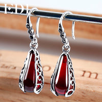 EDI 925 Silver Ruby Earrings Luxury Red Natural Garnet Earrings Gemstones Vintage Wedding Drop Earrings silver 925 Jewelry