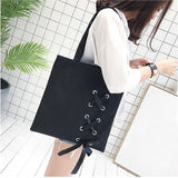 2018 New Women's Casual Lace-up Canvas Tote Bag Female Canvas Shoulder Bags crossbody bags for women Beach bag bolso mujer