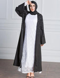 New Pakistan Middle East Saudi female Muslim dress 2017 Plus Size Fashion beaded cardigan Pearl Robe Long Dress a649