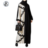 New Fashion Turkish Style Women Contrast Color Cardigan Robe Dubai Pakistan Abaya Muslim Malaysia Kaftan Dress Clothes