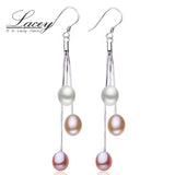Freshwater 925 silver earrings for women,natural pearl earrings real long pearl earrings white jewelry wedding mom birthday gift
